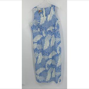 Hilo Hattie Hawaii maxi midi shift dress sleeveless tropical blue vintage 20